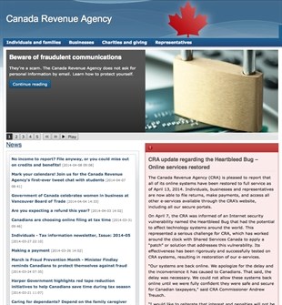 A screen shot from the CRA website.