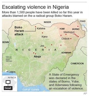 Map locates violence across Nigeria