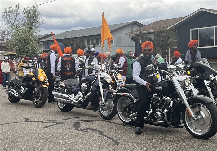 Members of the Okanagan Punjabi Riders during the Vaisakhi parade on April 27, 2024.